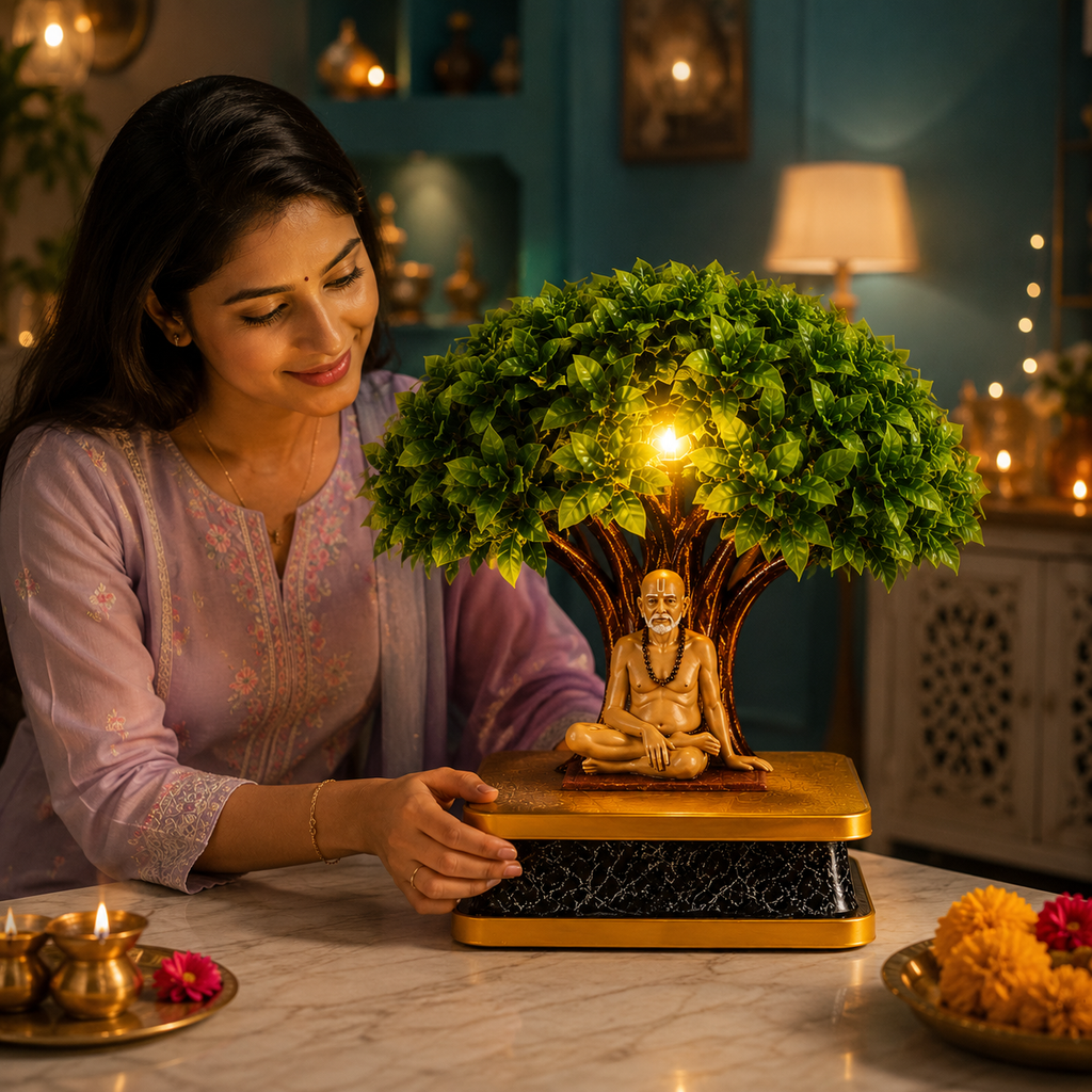 Illuminate Your Space with Our 13 Inch LED Swami Samarth Tree