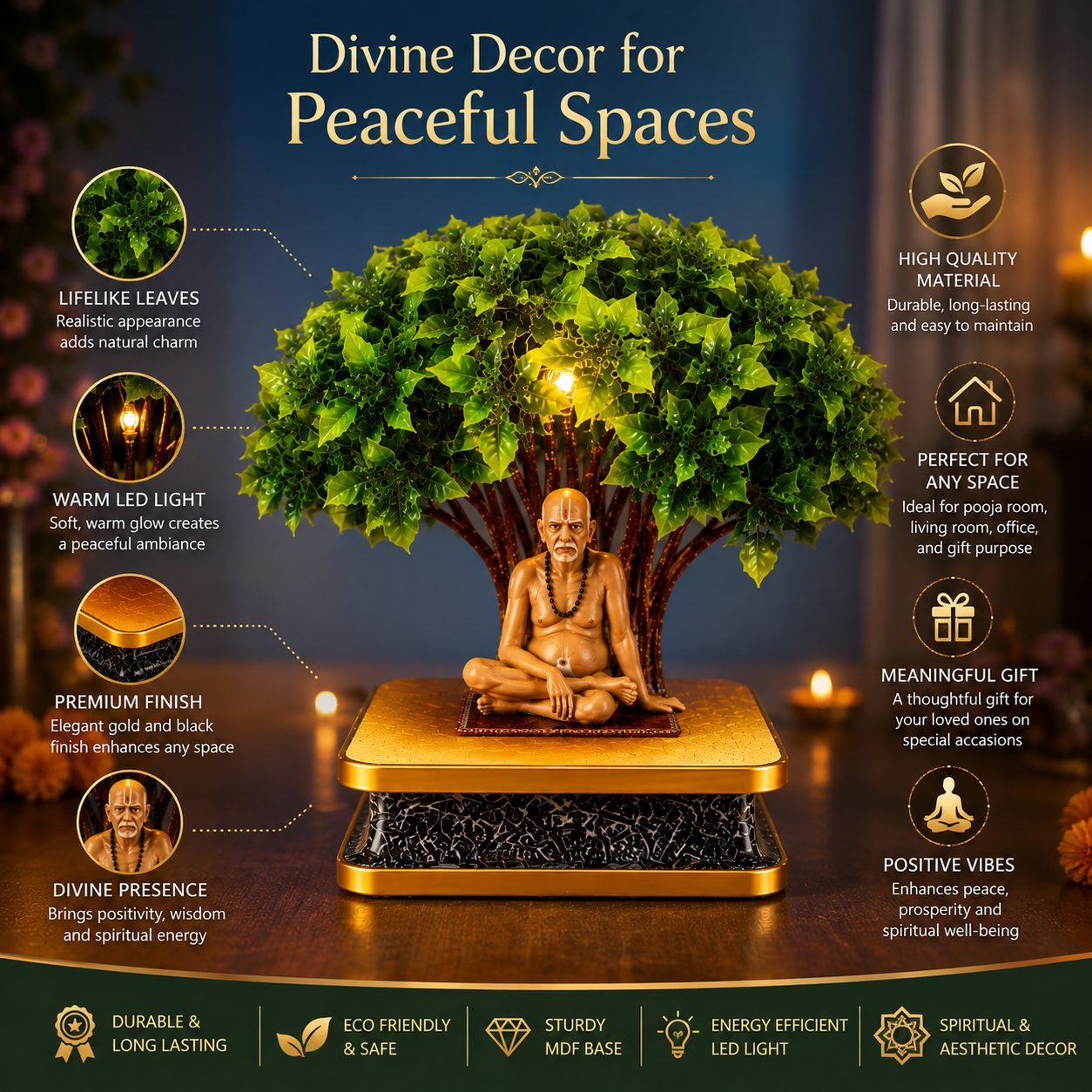 Illuminate Your Space with Our 13 Inch LED Swami Samarth Tree
