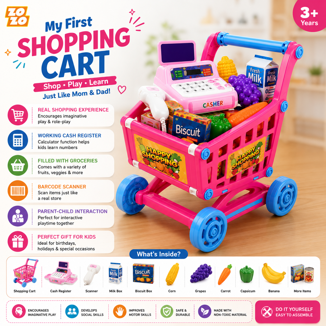 Kids Shopping Cart Toy Set | Engage Their Imagination with a Fun Supermarket Experience