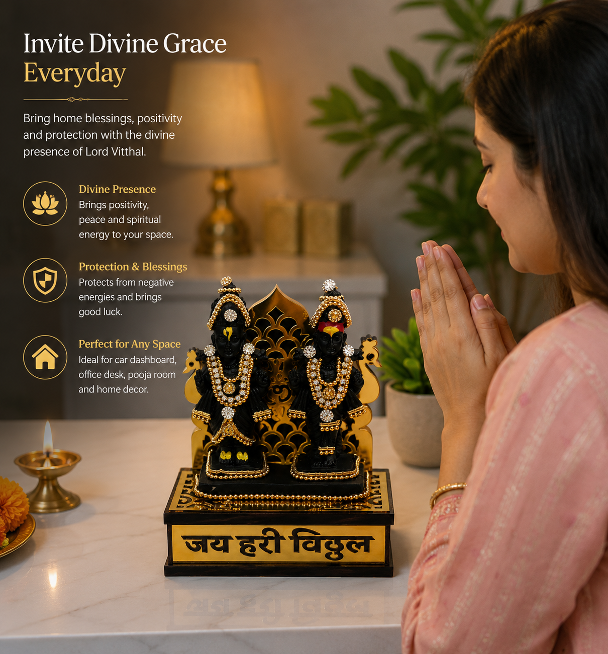 Elevate Your Spiritual Space with the Vitthal Rukmini Wooden Temple