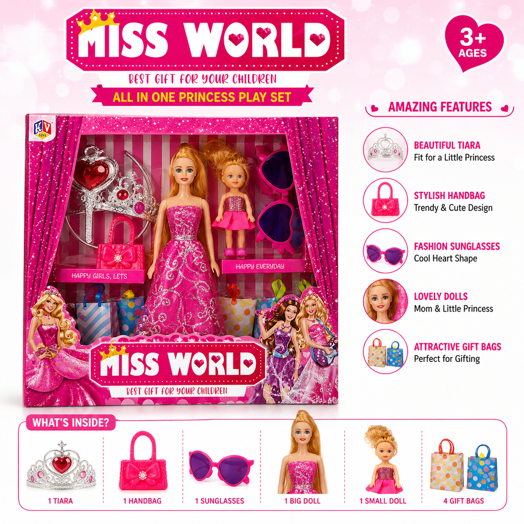 Miss World Princess Doll Play Set with Accessories for Kids
