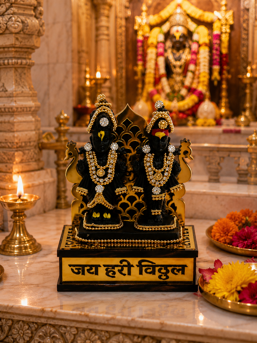 Elevate Your Spiritual Space with the Vitthal Rukmini Wooden Temple