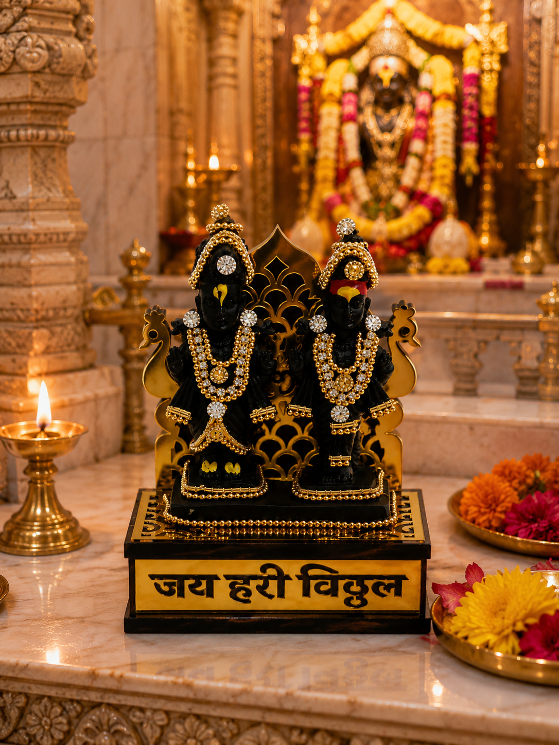 Elevate Your Spiritual Space with the Vitthal Rukmini Wooden Temple