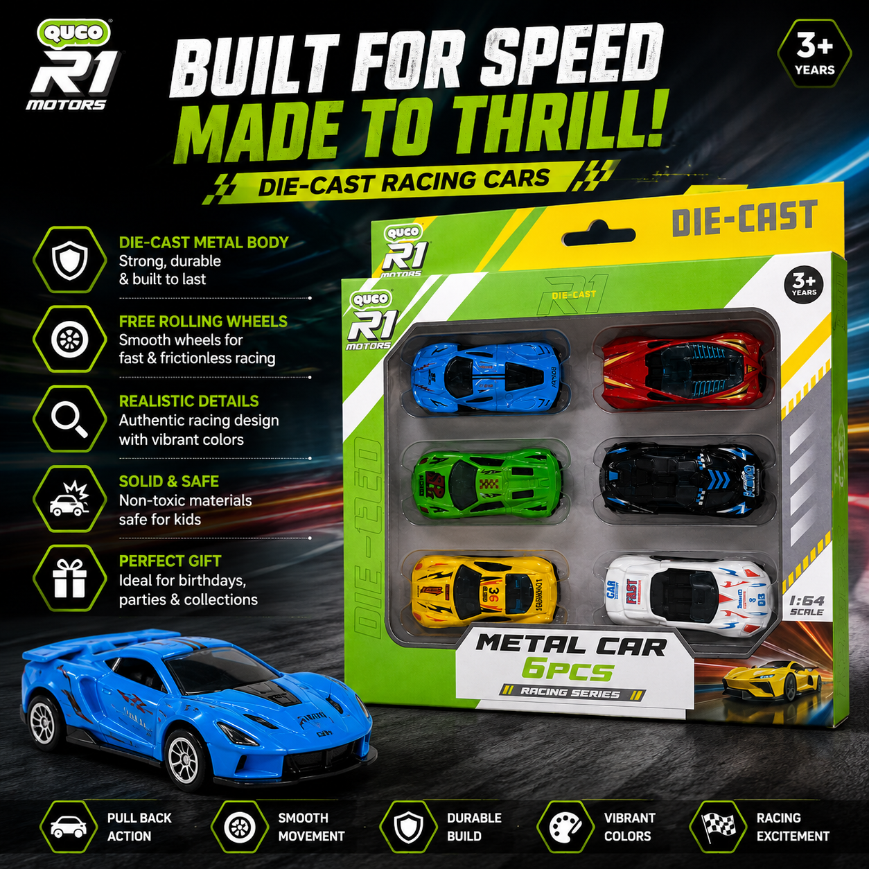 6 Pcs Die Cast Toy Car Set – Fun Pull Back Vehicles for Kids’ Imagination
