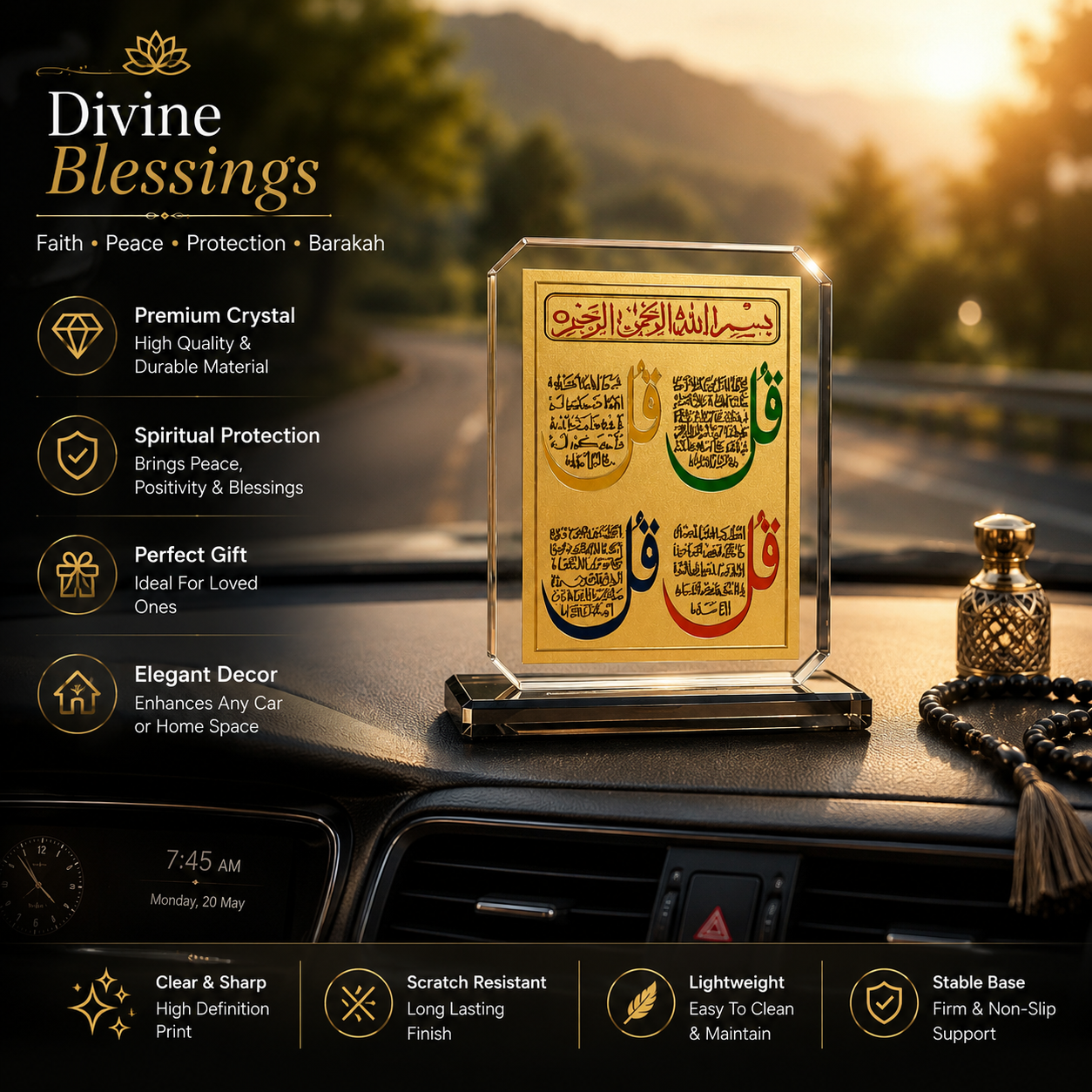 Elevate Your Space with Our Islamic Crystal Car Decor - Premium Quran Verse Display