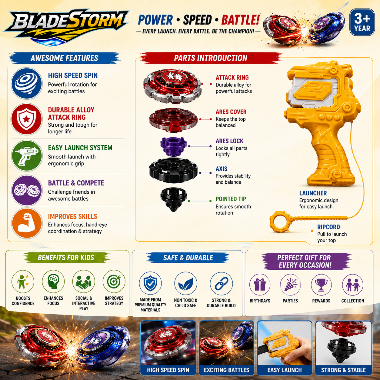 Unleash Thrilling Adventures with the BladeStorm Gyro Attack Ring Launcher Toy for Kids 3+