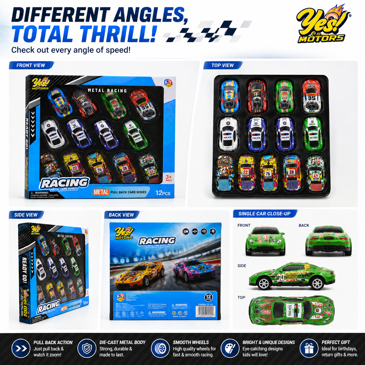 12 Pcs Die Cast Toy Car Set - Premium Pull-Back Vehicles for Endless Fun
