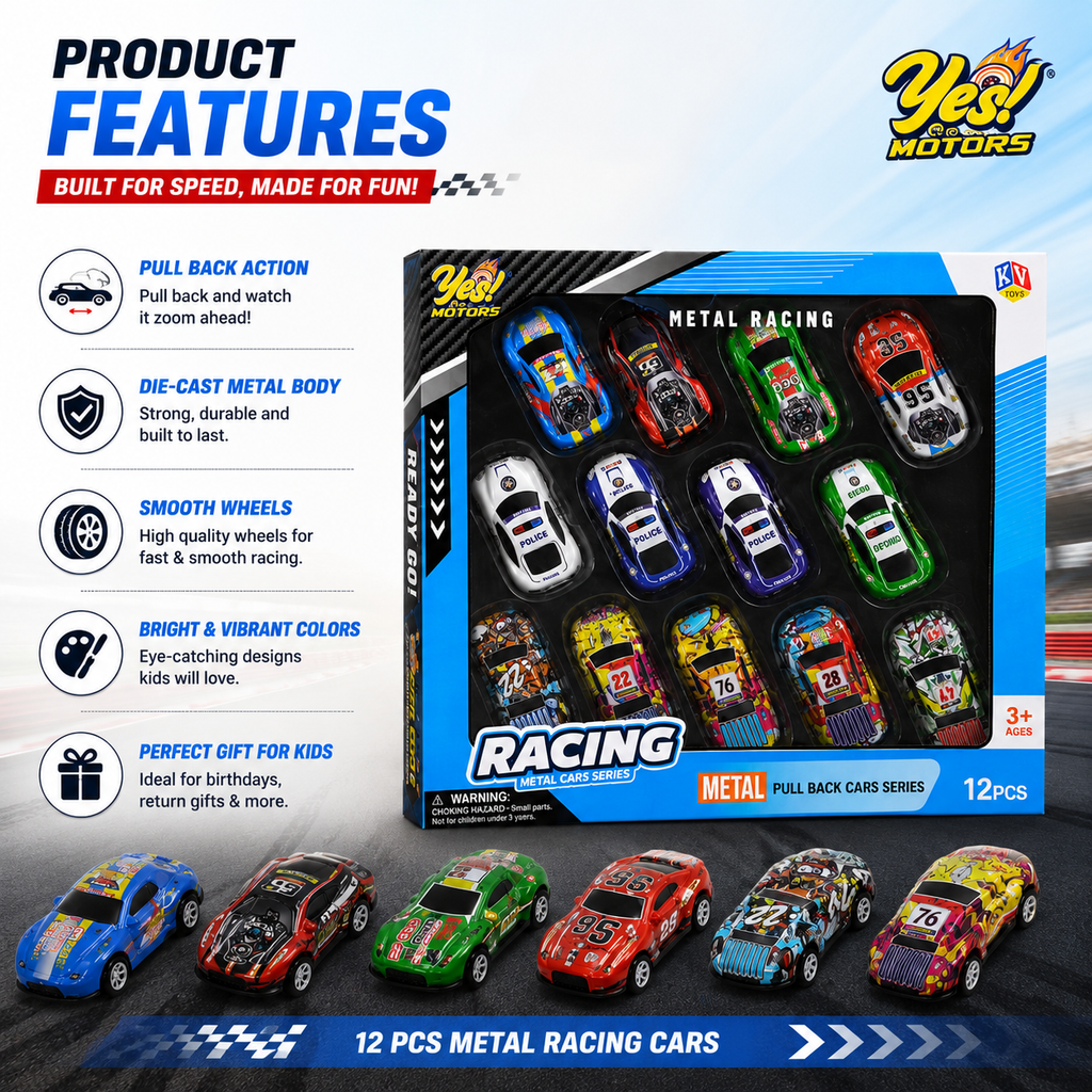 12 Pcs Die Cast Toy Car Set - Premium Pull-Back Vehicles for Endless Fun