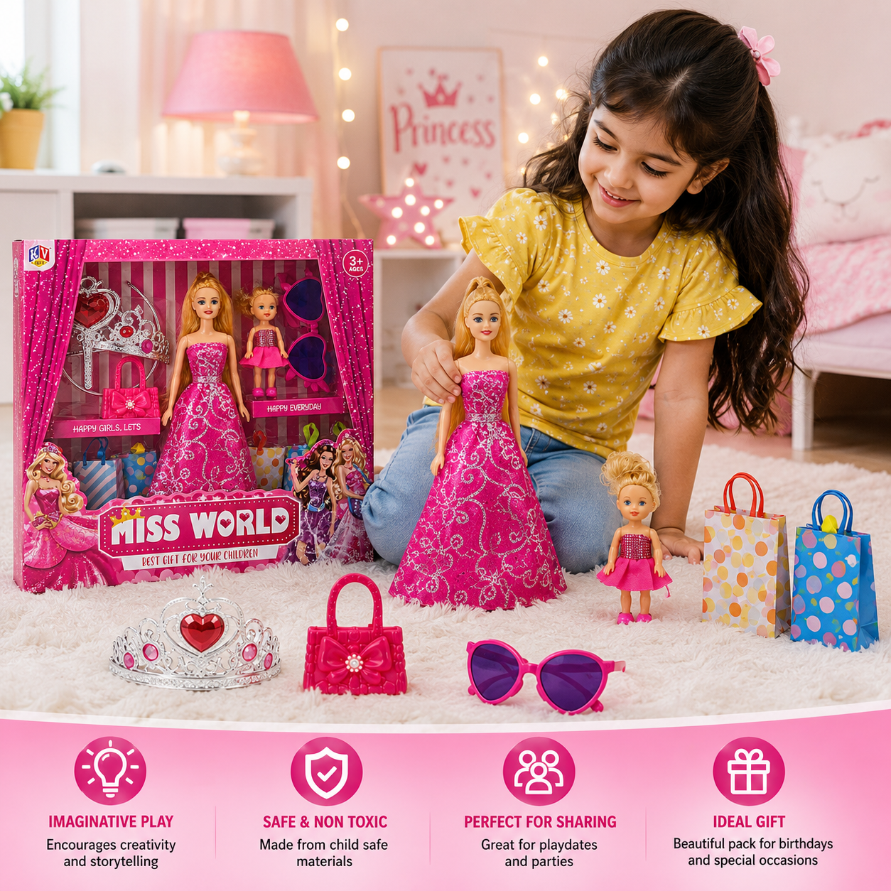 Miss World Princess Doll Play Set with Accessories for Kids