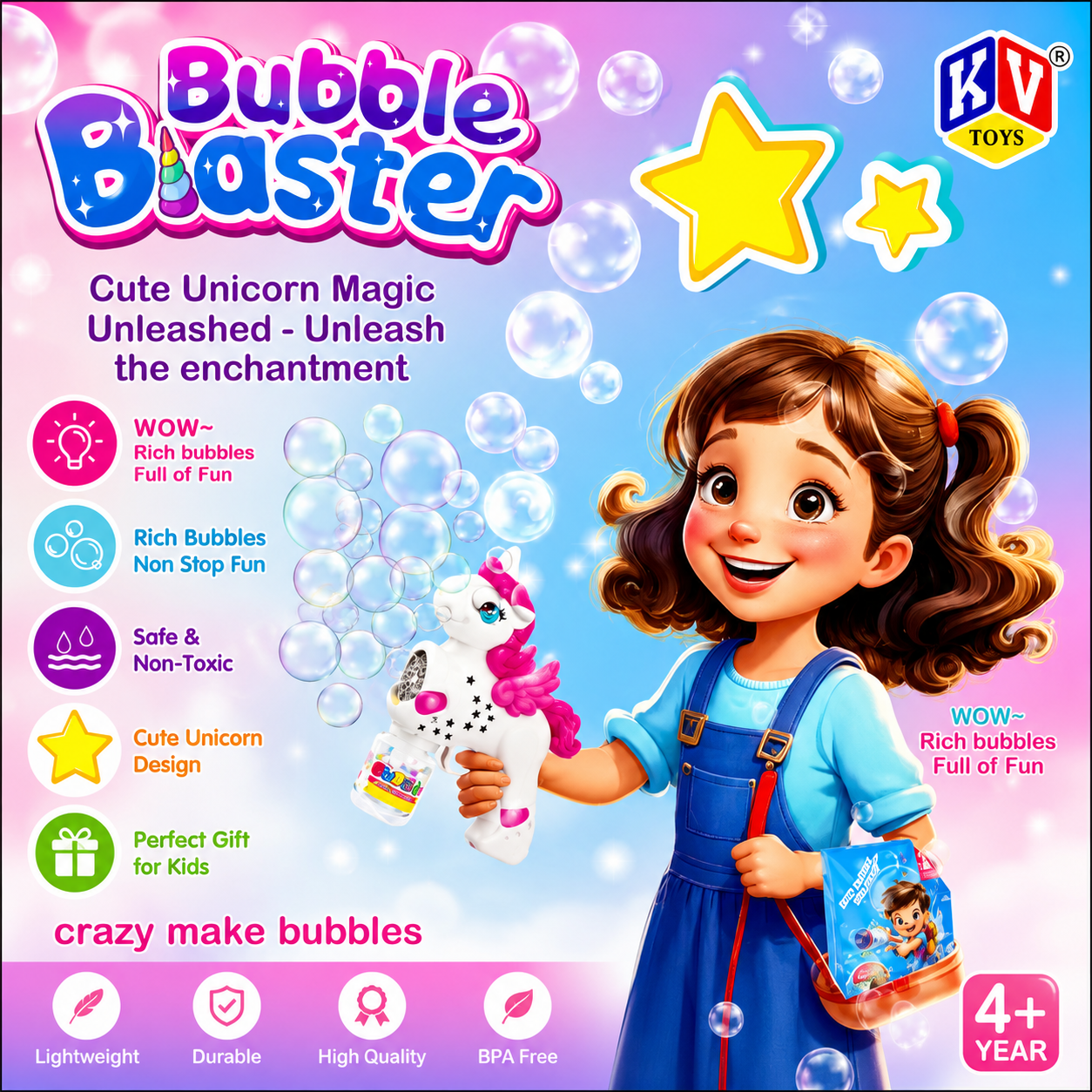 Bubble Blaster Toy Gun for Kids | Automatic Bubble Maker with Bubble Solution | Outdoor Fun Toy