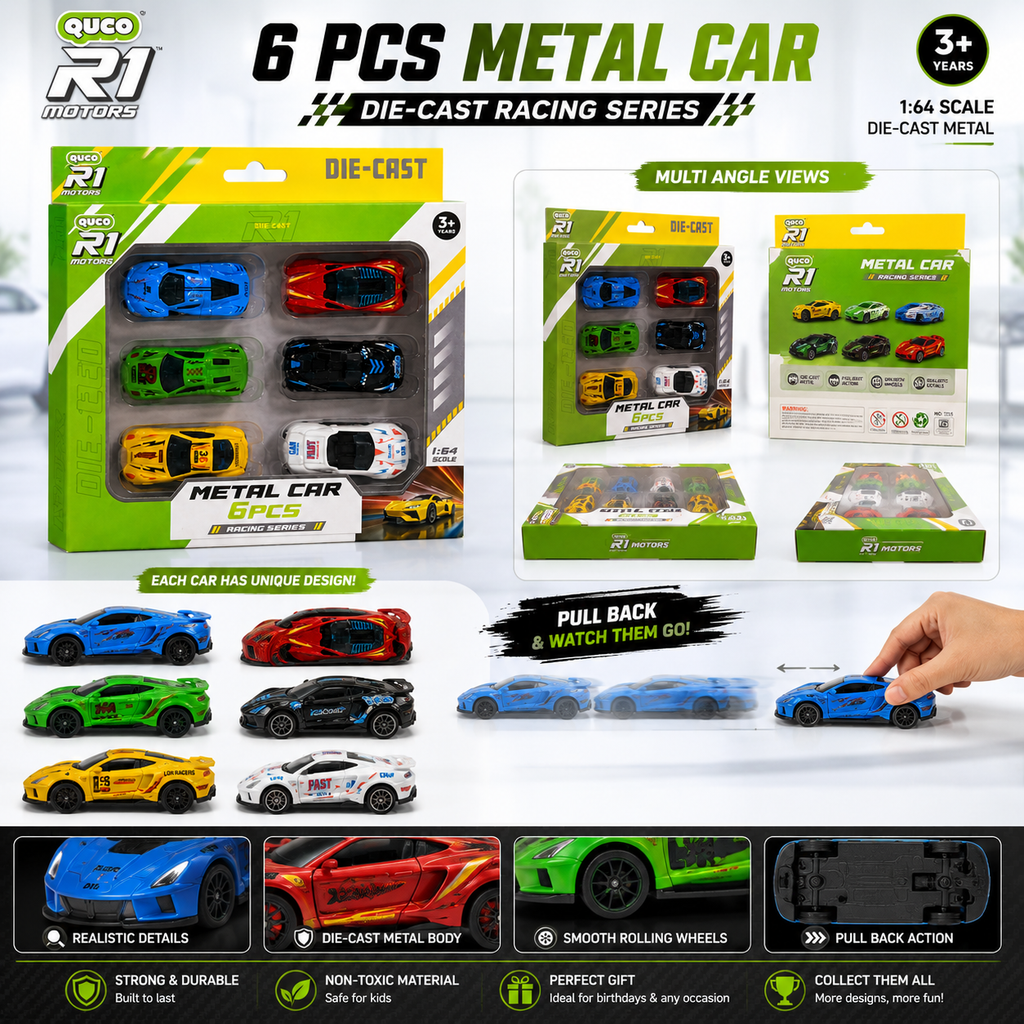 6 Pcs Die Cast Toy Car Set – Fun Pull Back Vehicles for Kids’ Imagination