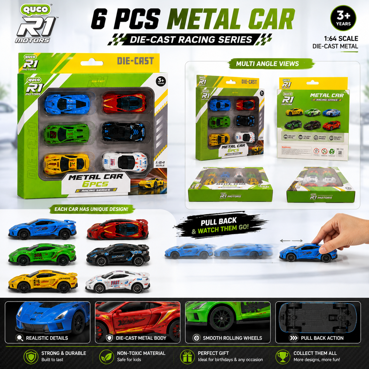 6 Pcs Die Cast Toy Car Set – Fun Pull Back Vehicles for Kids’ Imagination
