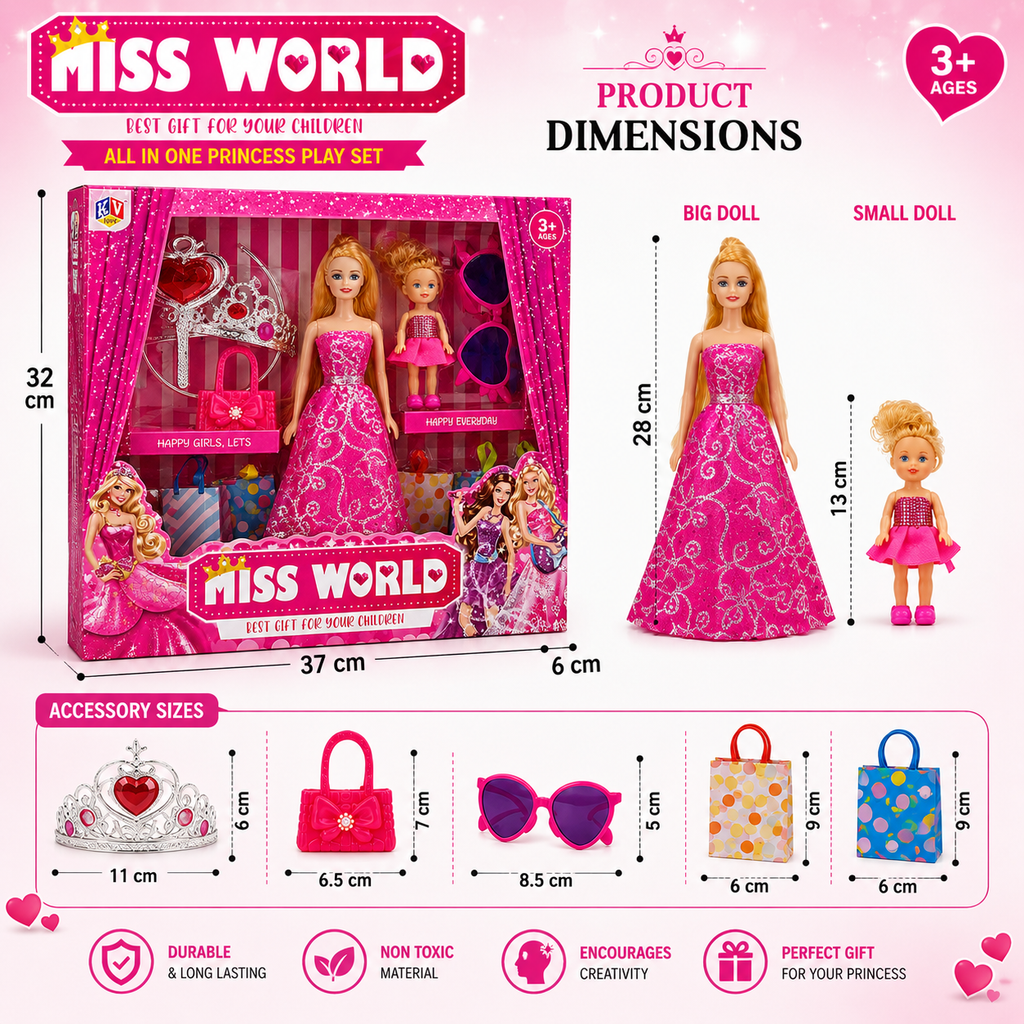 Miss World Princess Doll Play Set with Accessories for Kids