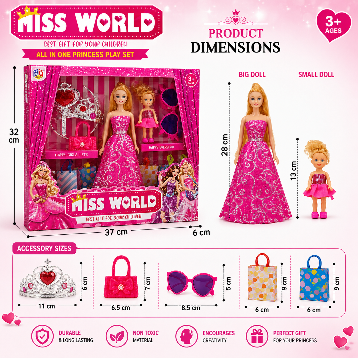 Miss World Princess Doll Play Set with Accessories for Kids