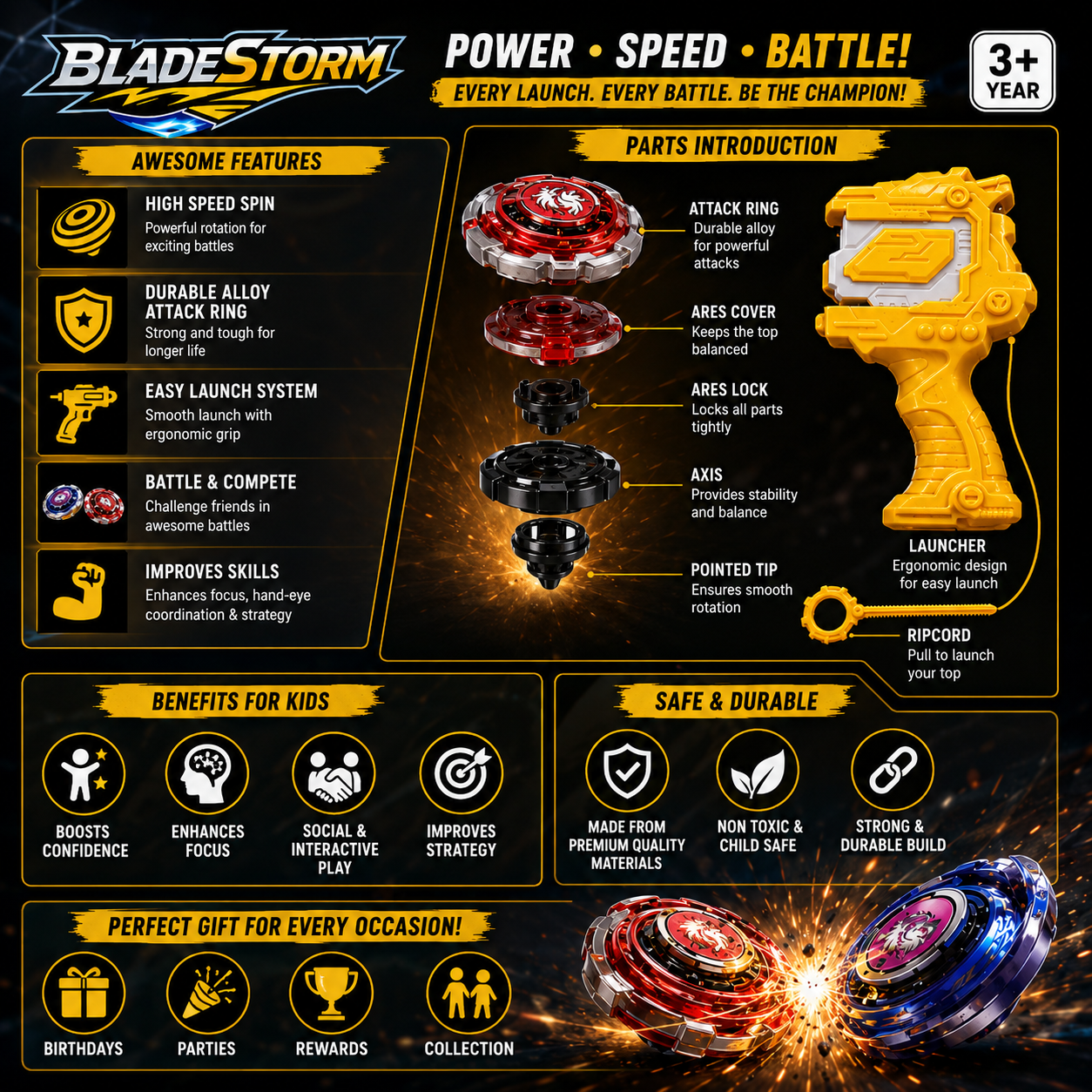 Unleash Thrilling Adventures with the BladeStorm Gyro Attack Ring Launcher Toy for Kids 3+