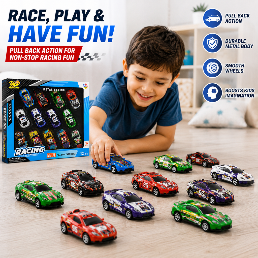 12 Pcs Die Cast Toy Car Set - Premium Pull-Back Vehicles for Endless Fun