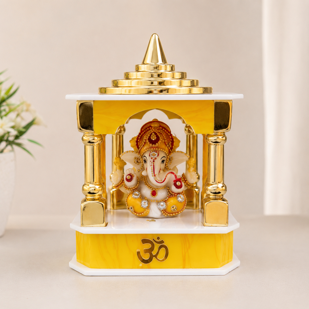 Small Ganesh Mandir for Home, Office & Car Dashboard | Mini Lord Ganesha Temple Showpiece | Spiritual Decor & Gift