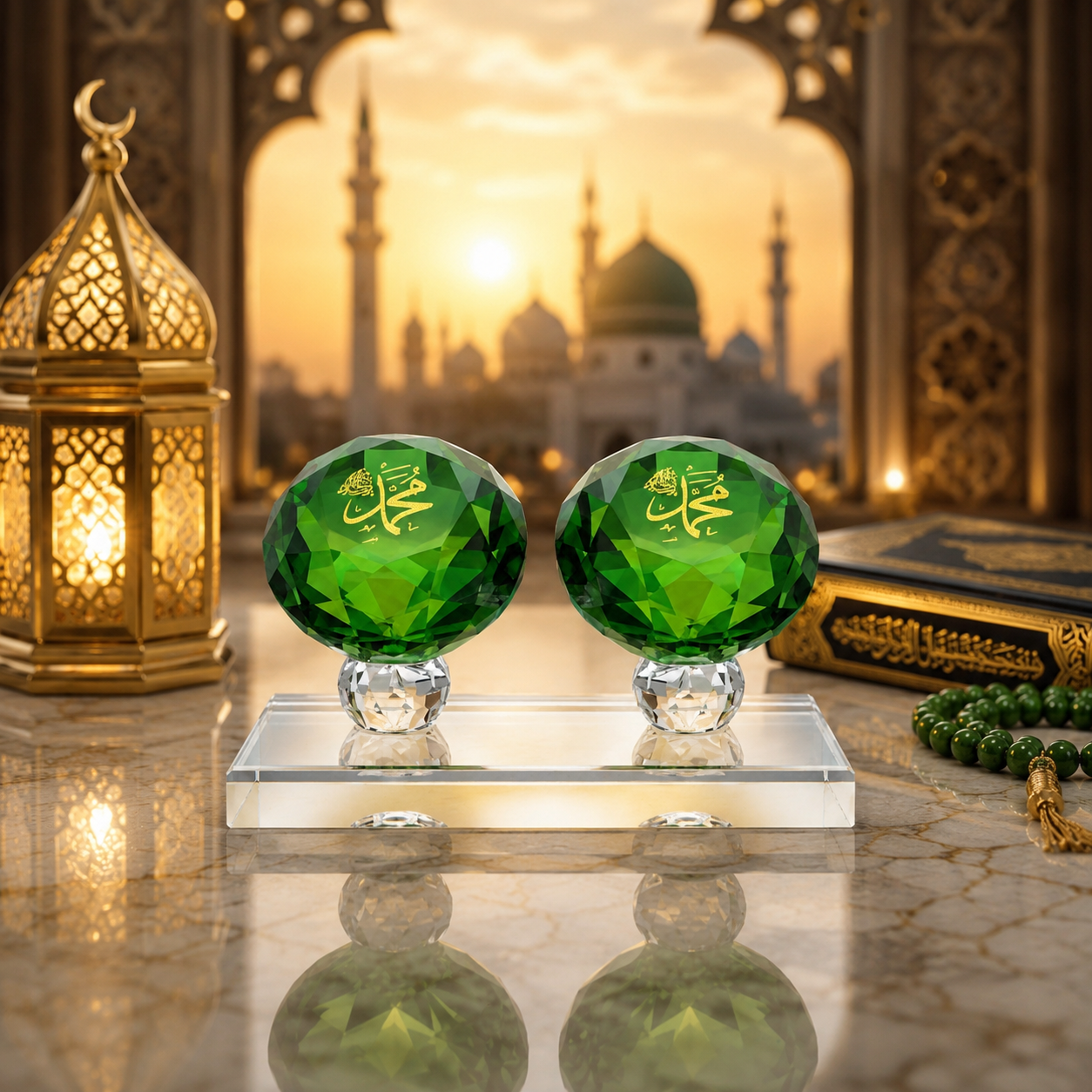 Premium Crystal Islamic Car Dashboard Showpiece | Elegant Spiritual Car Decor & Gift