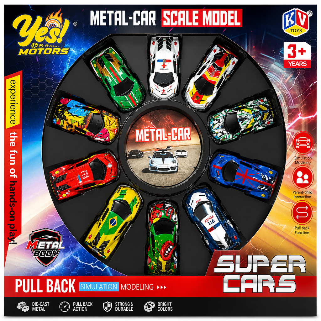 Die-Cast Pull Back Racing Car Toy for Kids | Friction Powered Sports Car | Metal Mini Vehicle | 3+ Years