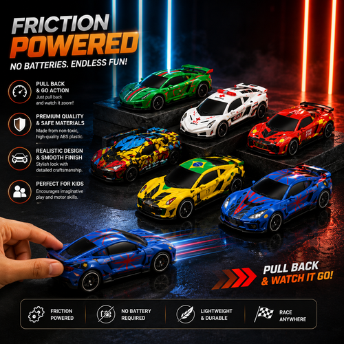 Die-Cast Pull Back Racing Car Toy for Kids | Friction Powered Sports Car | Metal Mini Vehicle | 3+ Years