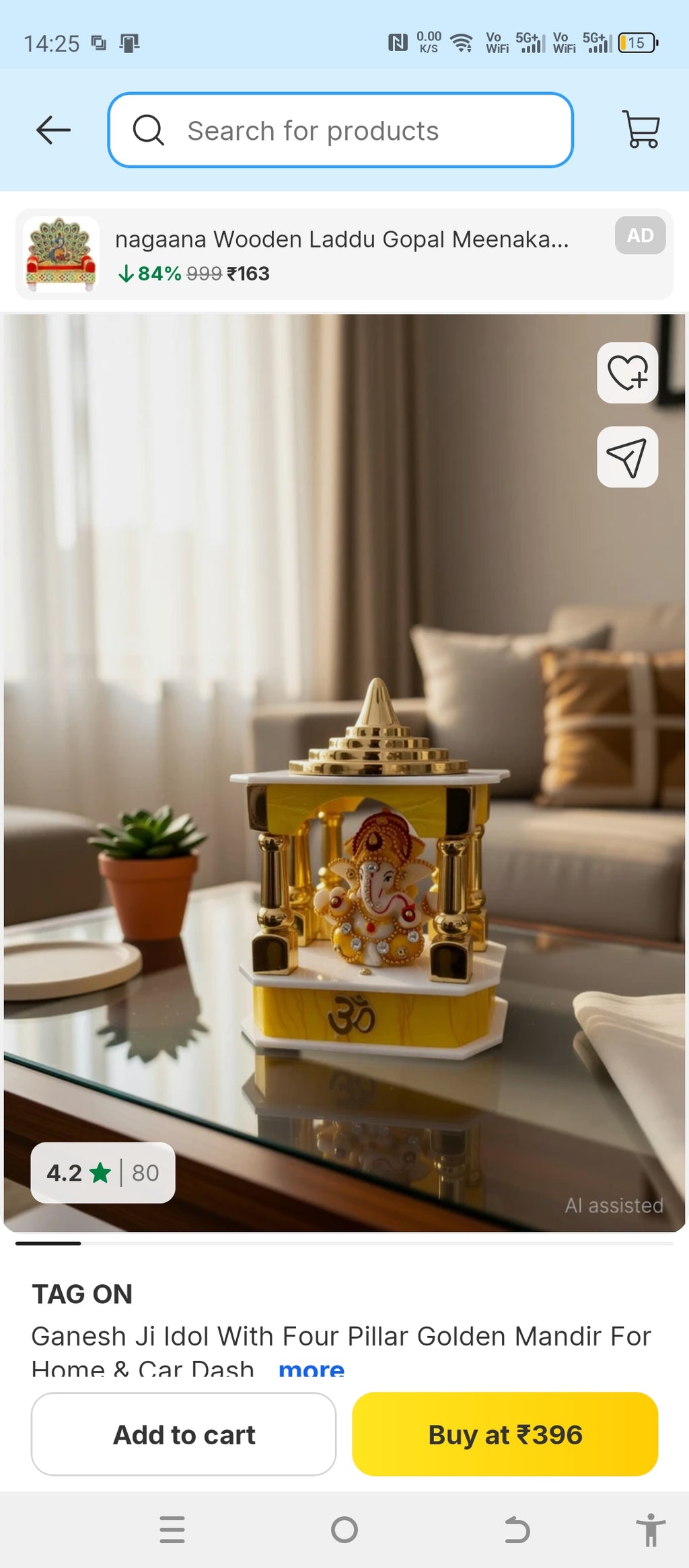 Small Ganesh Mandir for Home, Office & Car Dashboard | Mini Lord Ganesha Temple Showpiece | Spiritual Decor & Gift