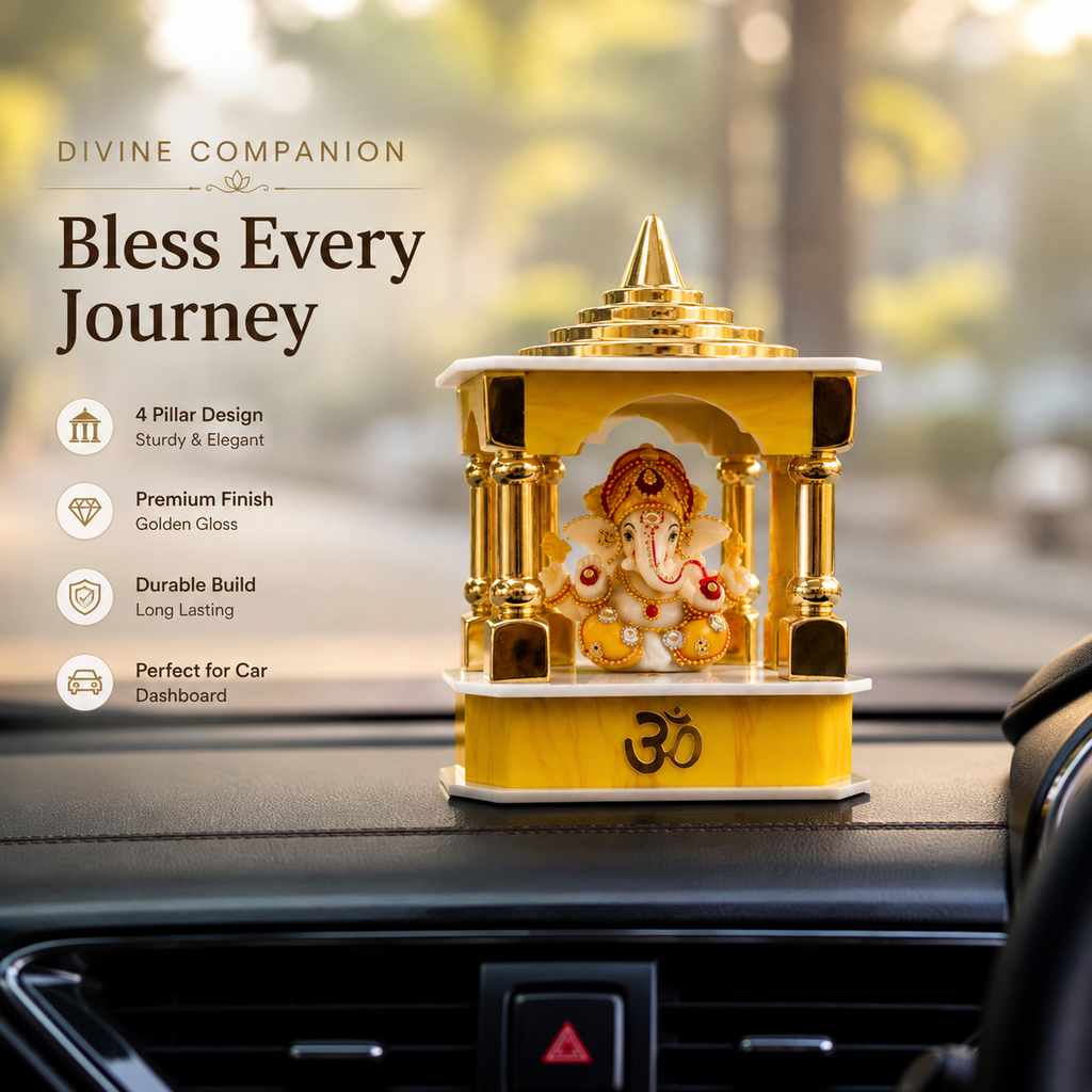Small Ganesh Mandir for Home, Office & Car Dashboard | Mini Lord Ganesha Temple Showpiece | Spiritual Decor & Gift
