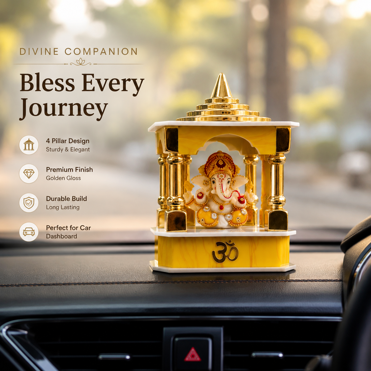 Small Ganesh Mandir for Home, Office & Car Dashboard | Mini Lord Ganesha Temple Showpiece | Spiritual Decor & Gift