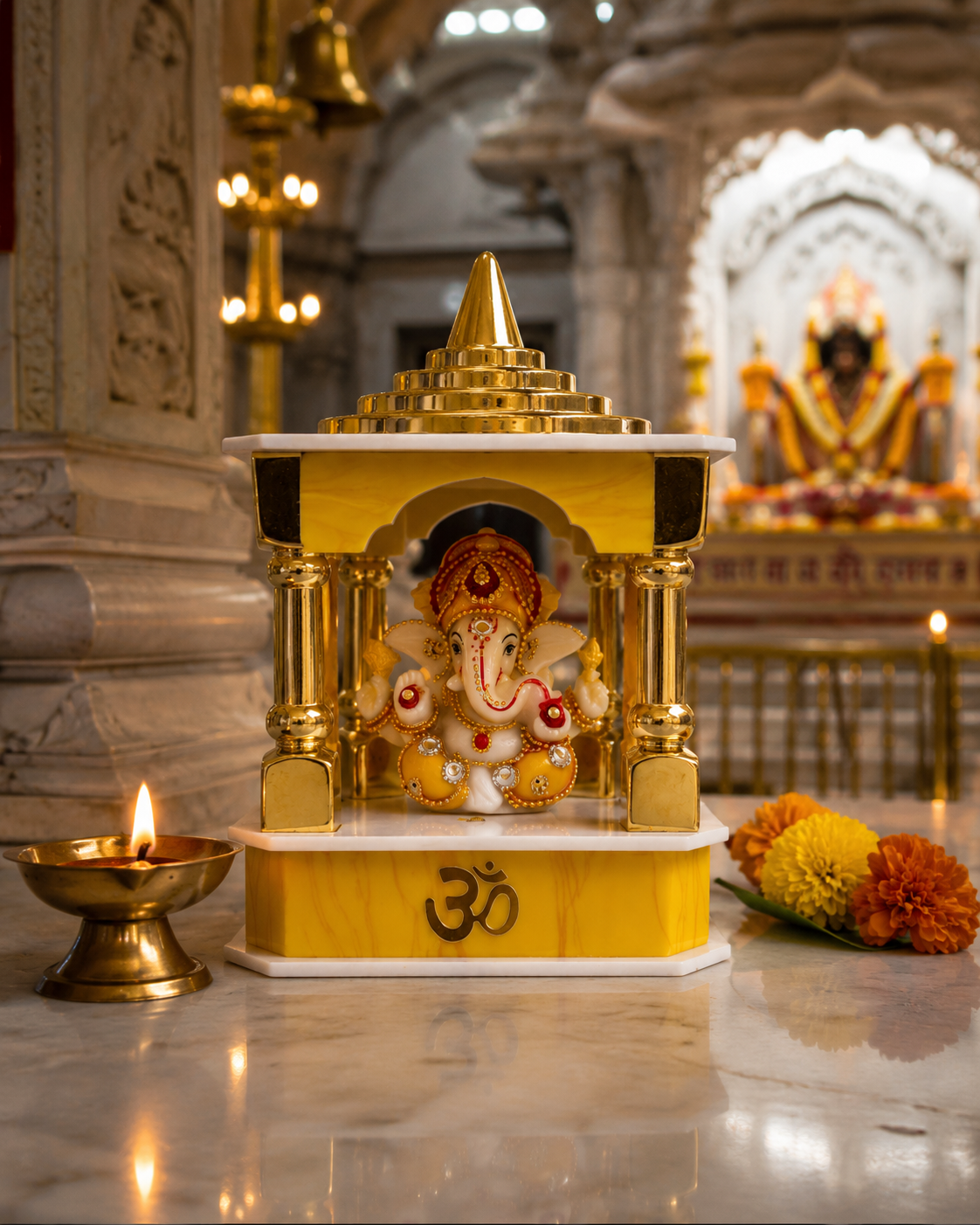 Small Ganesh Mandir for Home, Office & Car Dashboard | Mini Lord Ganesha Temple Showpiece | Spiritual Decor & Gift
