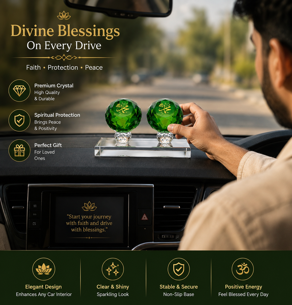 Premium Crystal Islamic Car Dashboard Showpiece | Elegant Spiritual Car Decor & Gift
